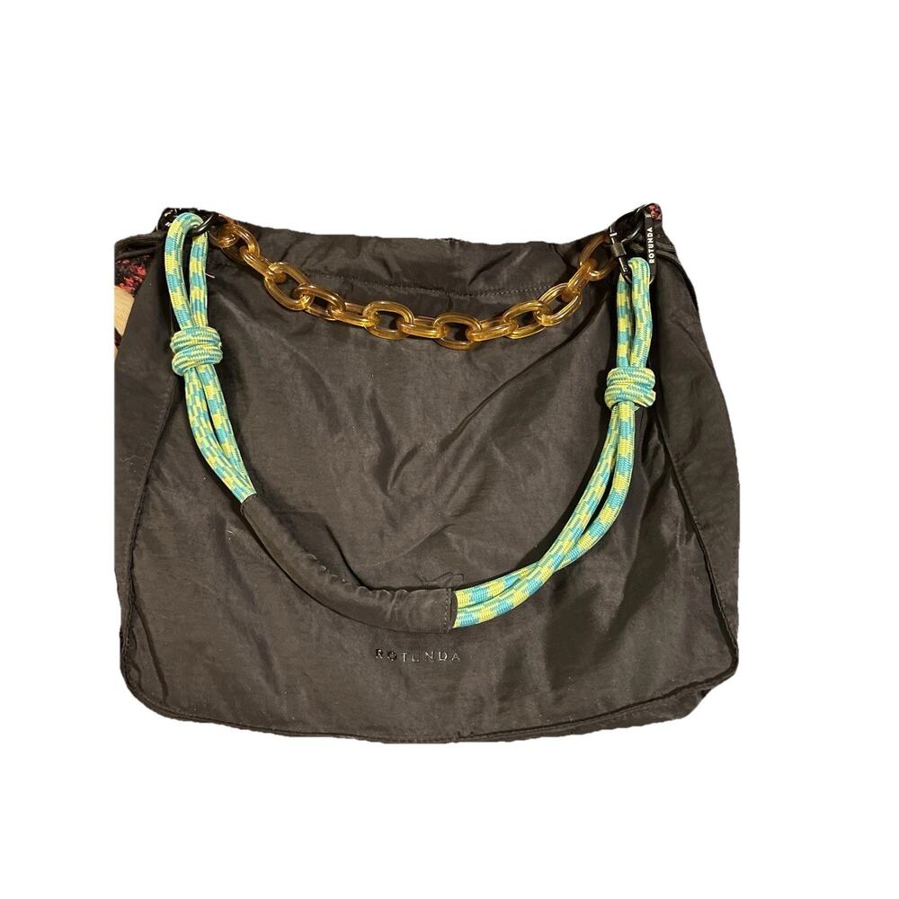 ROTUNDA Black Women's Shoulder Bag Chain & Rope Accents Magnetic Closure